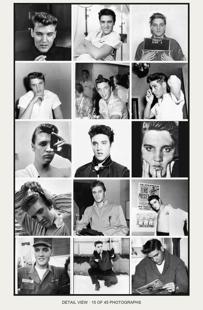 Elvis Presley 45-photo collage 15 adjacent photographs detail