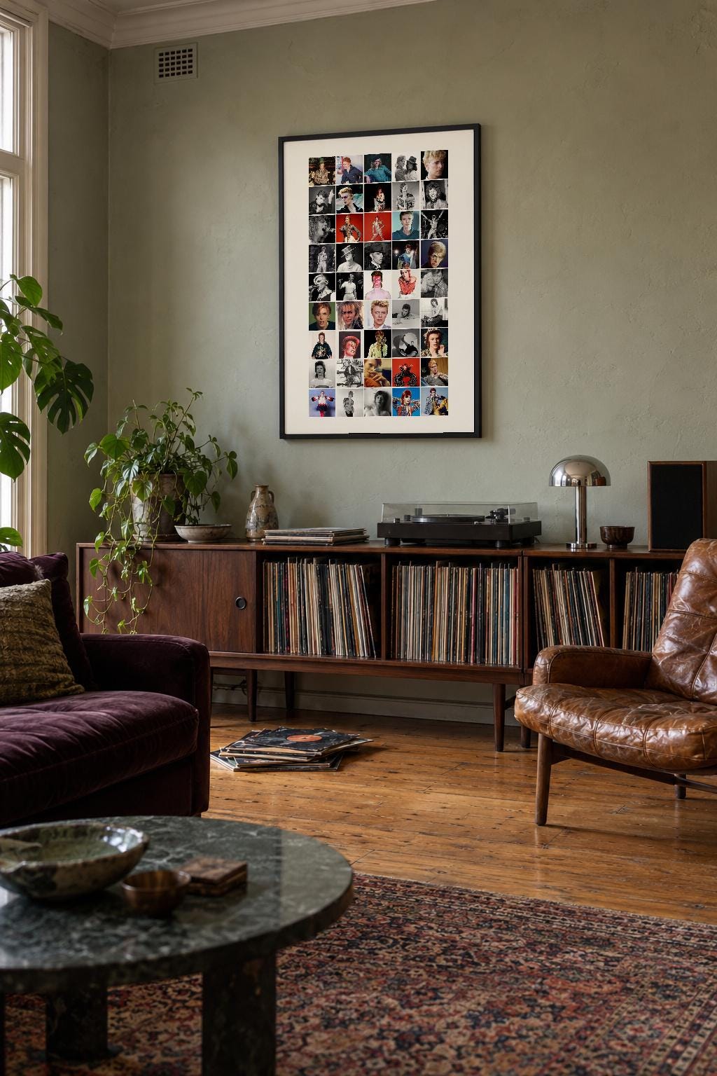 David Bowie 45-photo collage illustrative room mockup