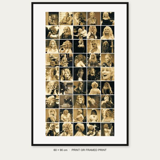 Dolly Parton 45-photo collage complete product view