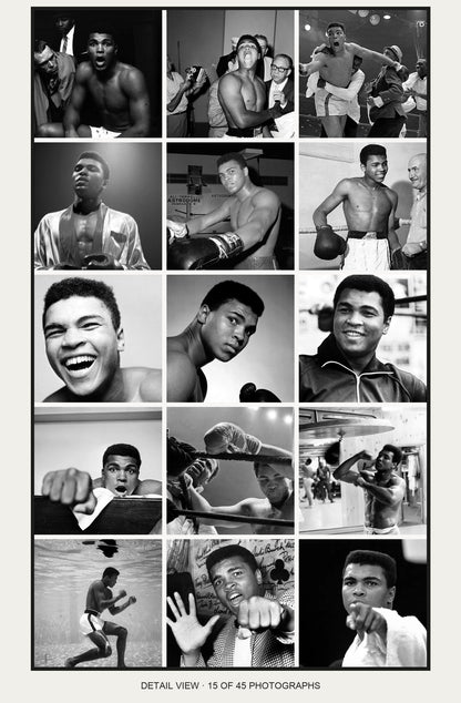 Muhammad Ali 45-photo collage 15 adjacent photographs detail