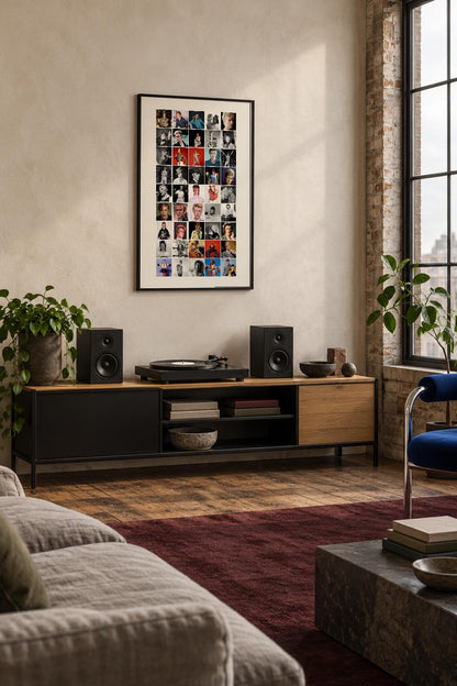 David Bowie 45-photo collage illustrative room mockup