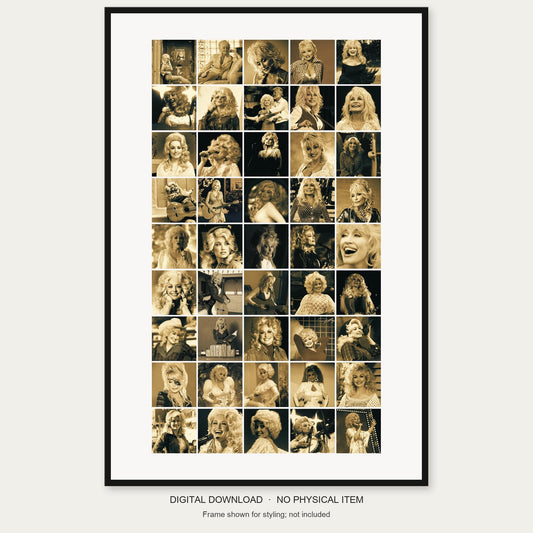 Dolly Parton 45-photo collage complete product view