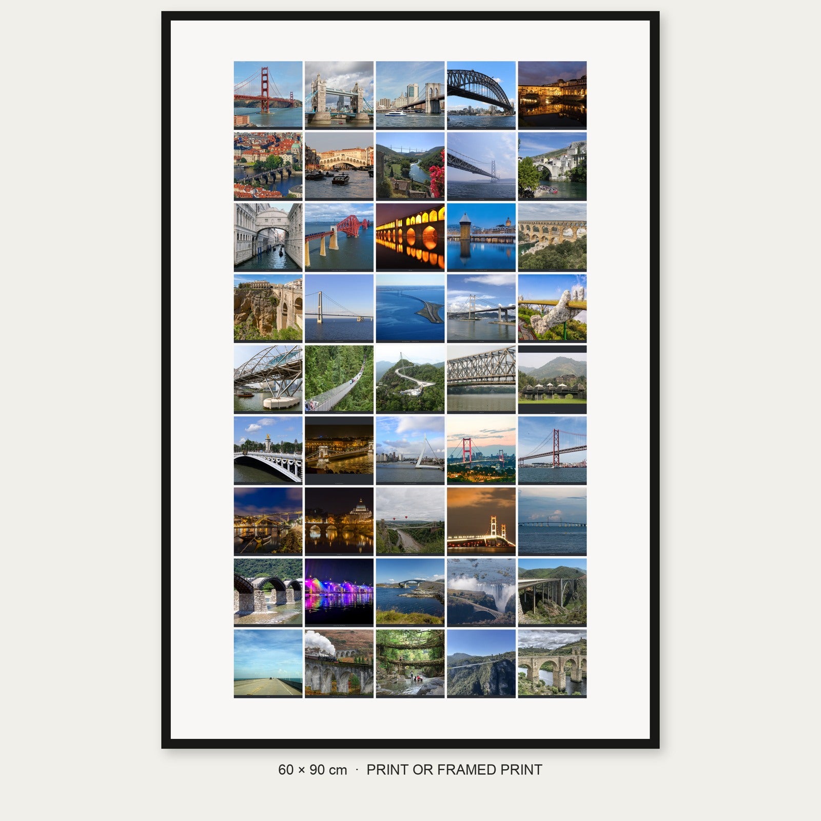 Complete Bridges of the World framed collage
